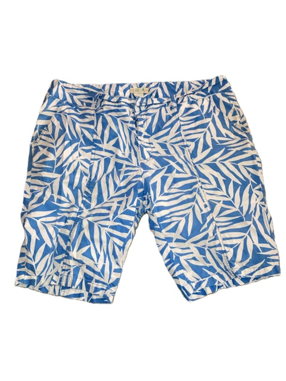 CARRIBEAN JOE Blue & White Leaf-Print Cargo Shorts Womens Plus Size 16